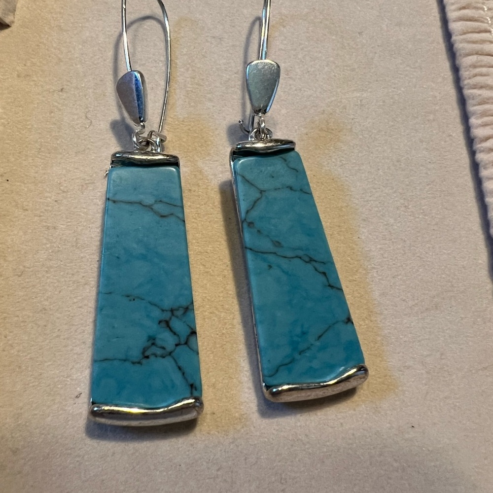 Robert Lee Morris signed Silver and Turquoise Dangle Earrings